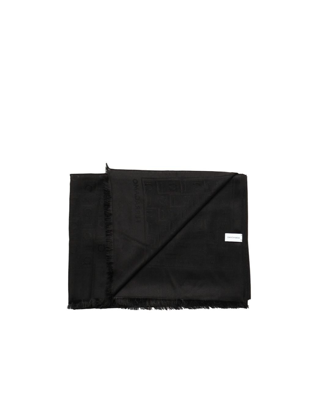 Ferragamo Black Ferragamo Gancini Jacquard Frayed-Edge Scarf