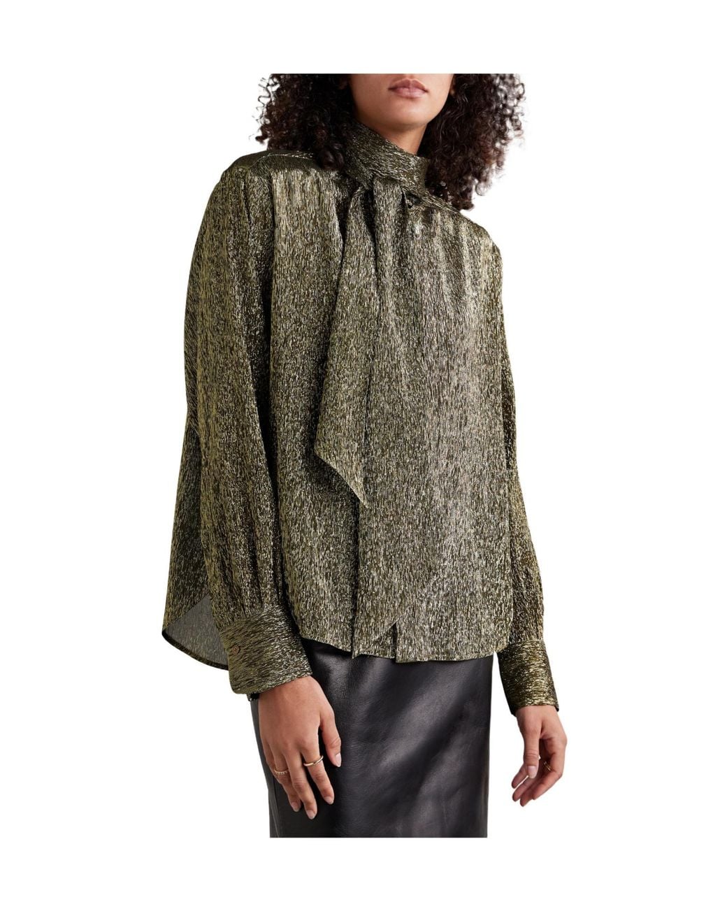 Petar Petrov Green Treasure Pussy-Bow Silk-Blend Lamé Shirt