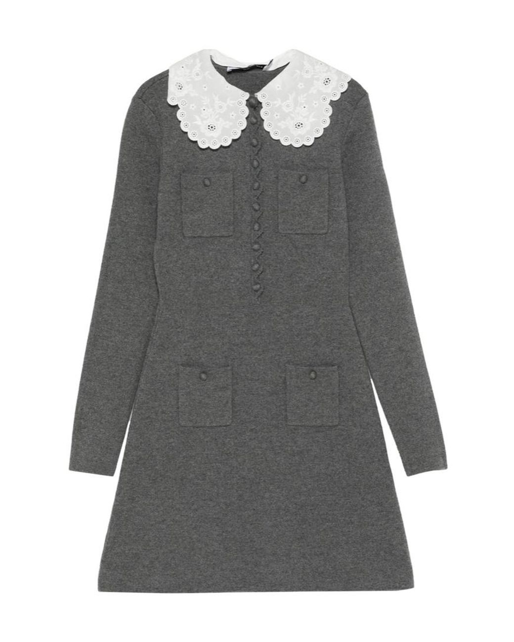 Self-Portrait Gray Contrast Collar Knitted Dress