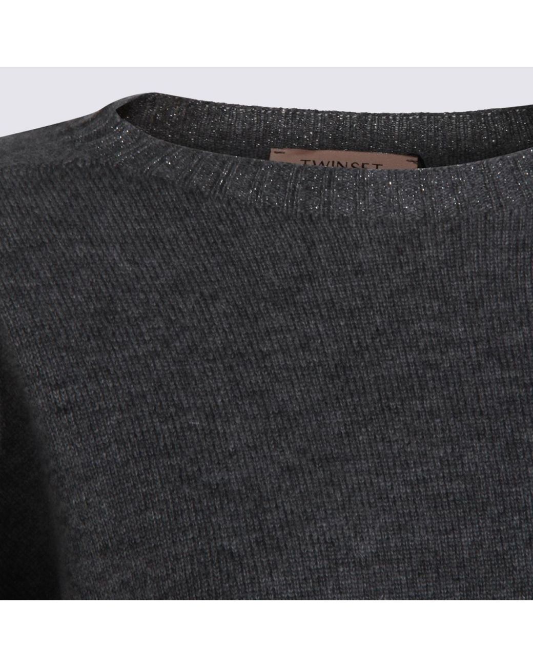 Twinset Gray Metallic-Effect Trim Sweater
