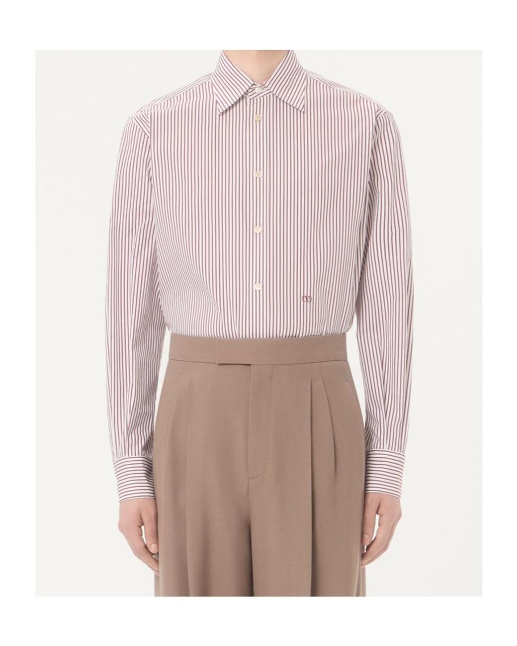 Valentino Pink Vlogo Embroidered Striped Shirt for men