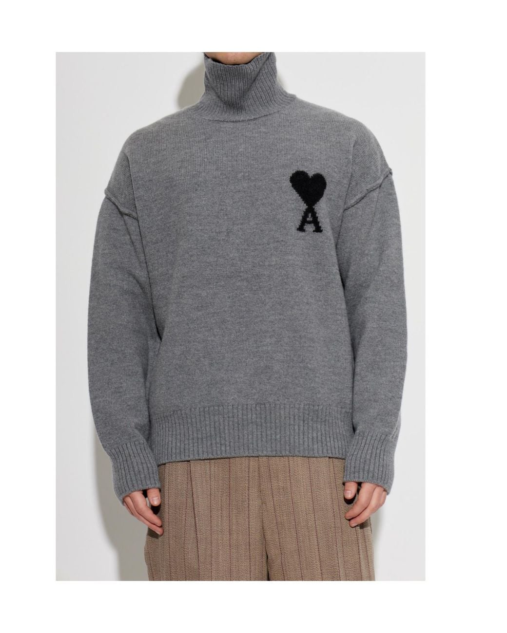 AMI Gray Ami Ami De Coeur Logo Turtleneck Sweater for men