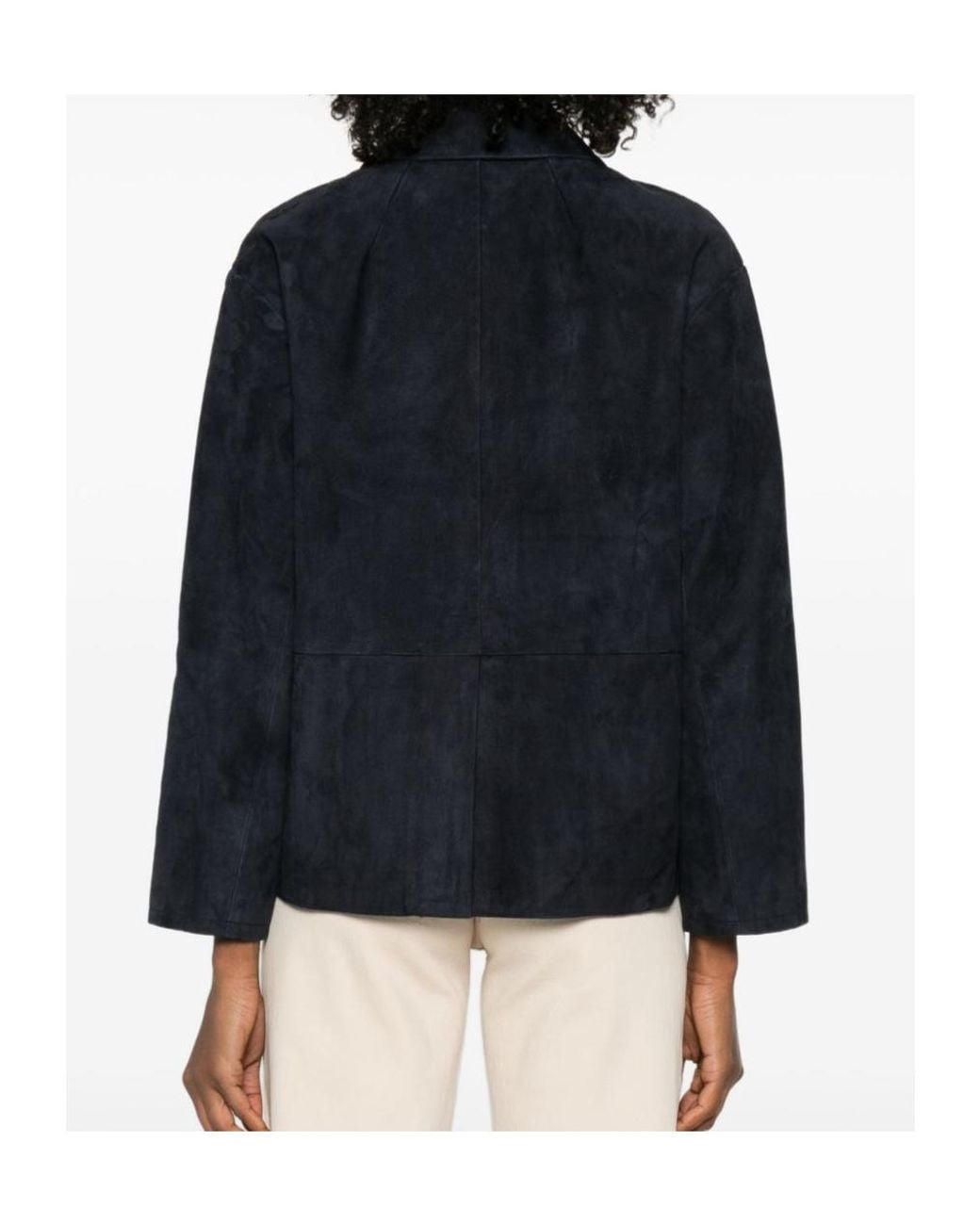Max Mara Blue Long-Sleeved Leather Jacket