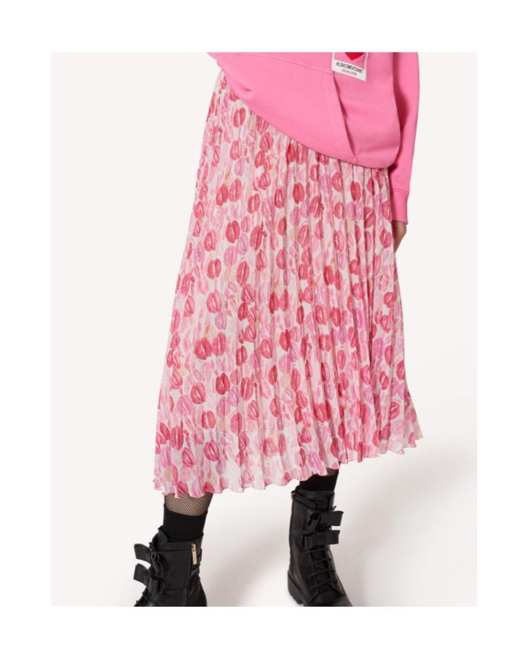 RED Valentino Pink Lip Printed Midi Skirt