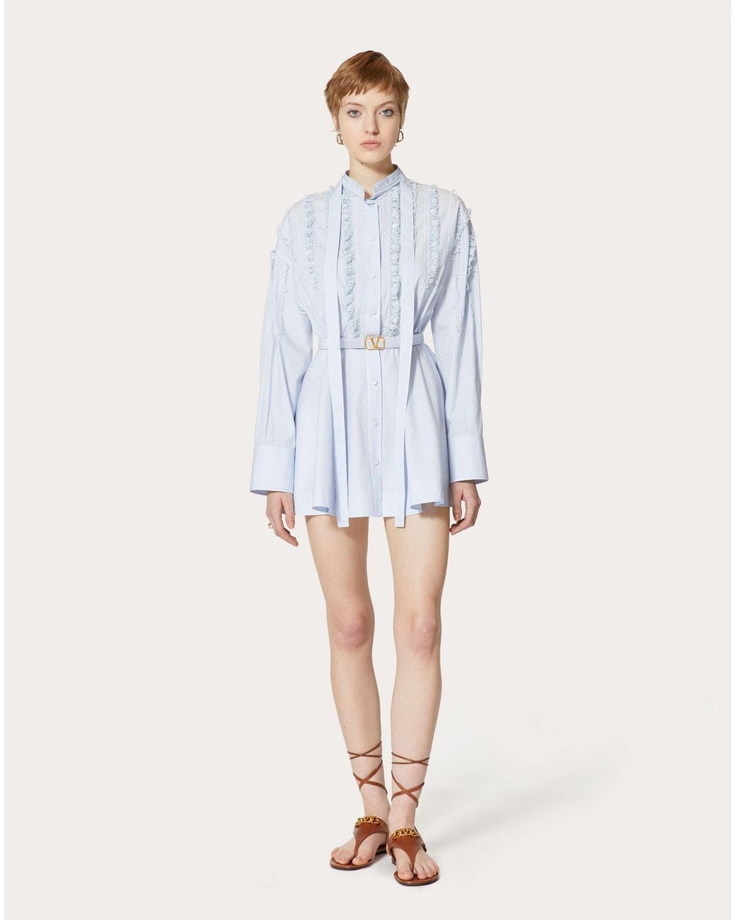 Valentino Blue Striped Long-Sleeved Dress