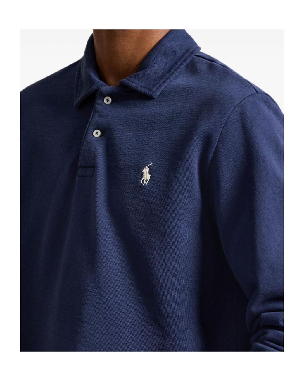 Polo Ralph Lauren Blue Loopback Fleece Collared Sweatshirt for men