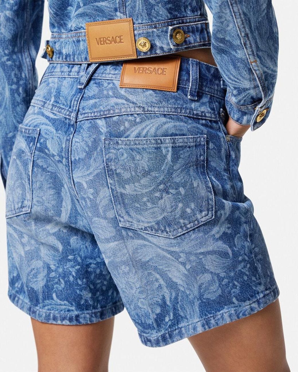 Versace Blue Logo-Patch Denim Shorts