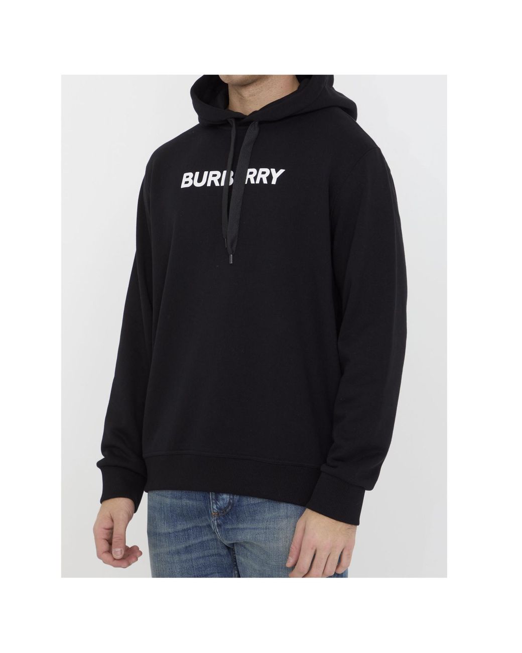 Burberry Black Logo Printed Drawstring Hoodie for men