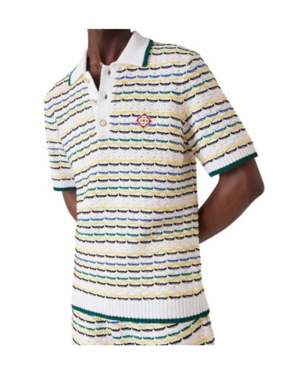 Casablanca White Tuck Stitch Short Sleeved Polo Shirt for men