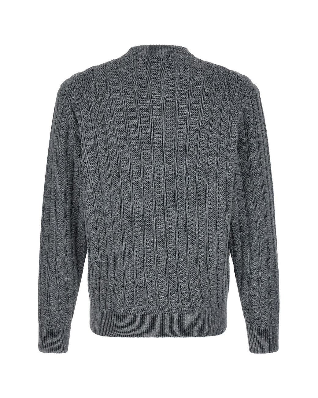 Boss Gray Textured Crew Neck Knitted Sweater for men