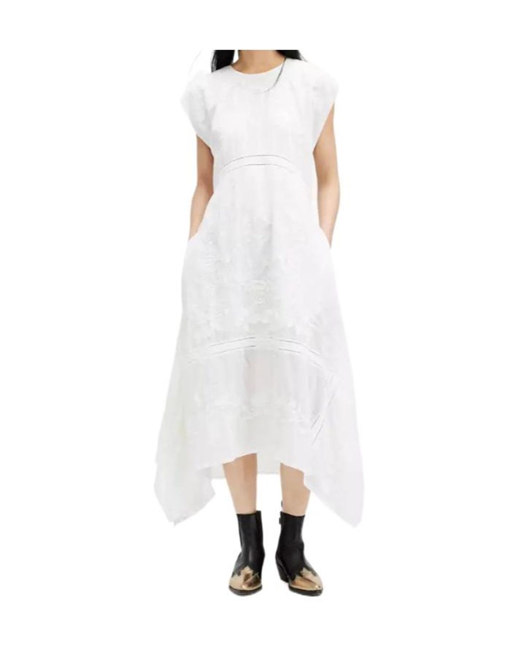AllSaints White Gianna Embroidered Midi Dress