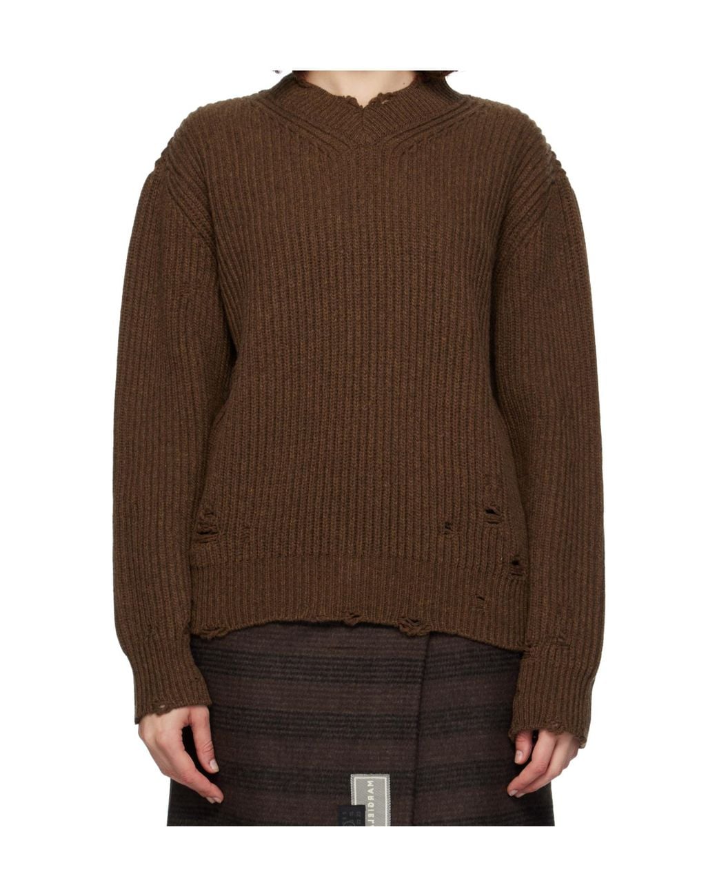 MM6 by Maison Margiela Brown Distressed Jumper