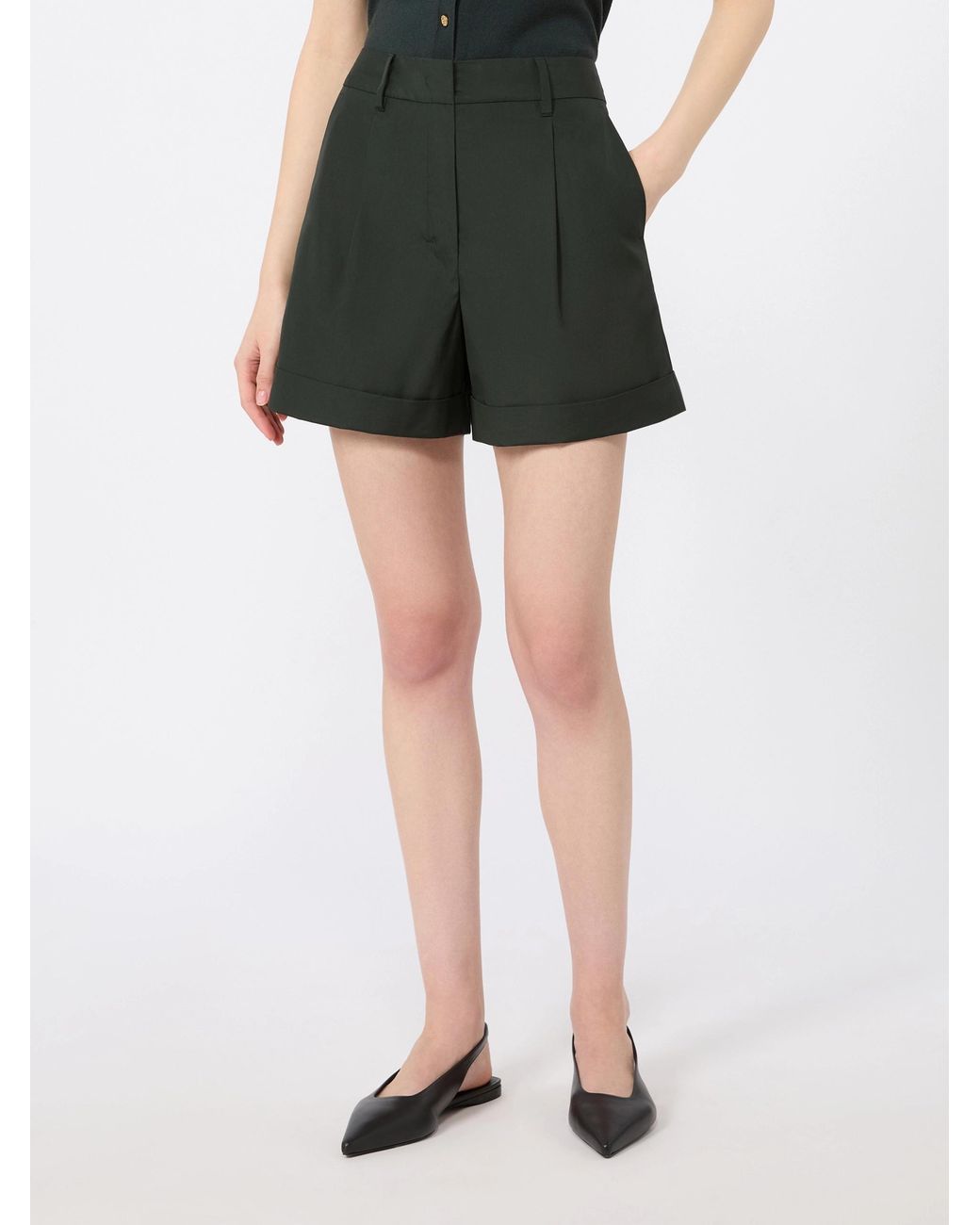 Max Mara Green Ubino Pleated-Front Cuffed-Hem Shorts
