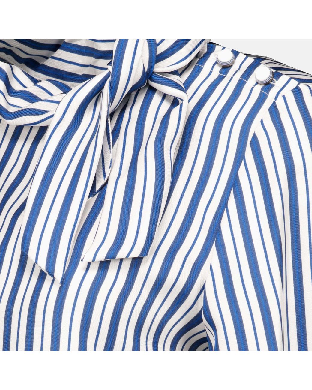 Max Mara Blue Striped Bow-Neck Top