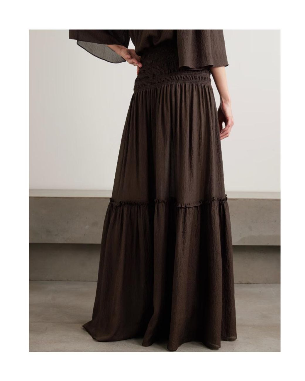 Joseph Brown Folia Shirred Tiered Seersucker Maxi Skirt