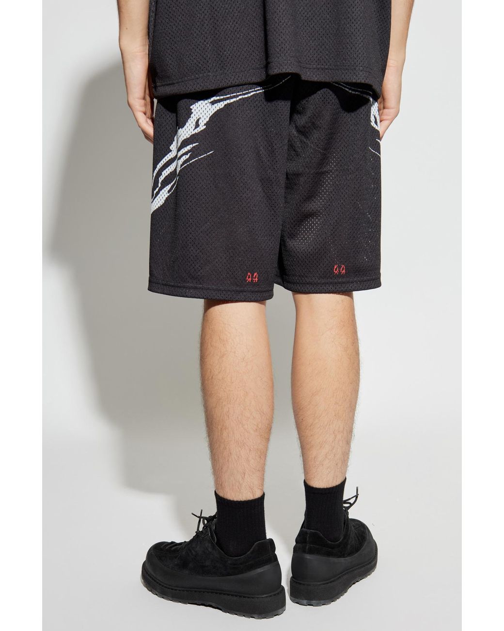 44 Label Group Black Perforated Elastic Waist Shorts for men