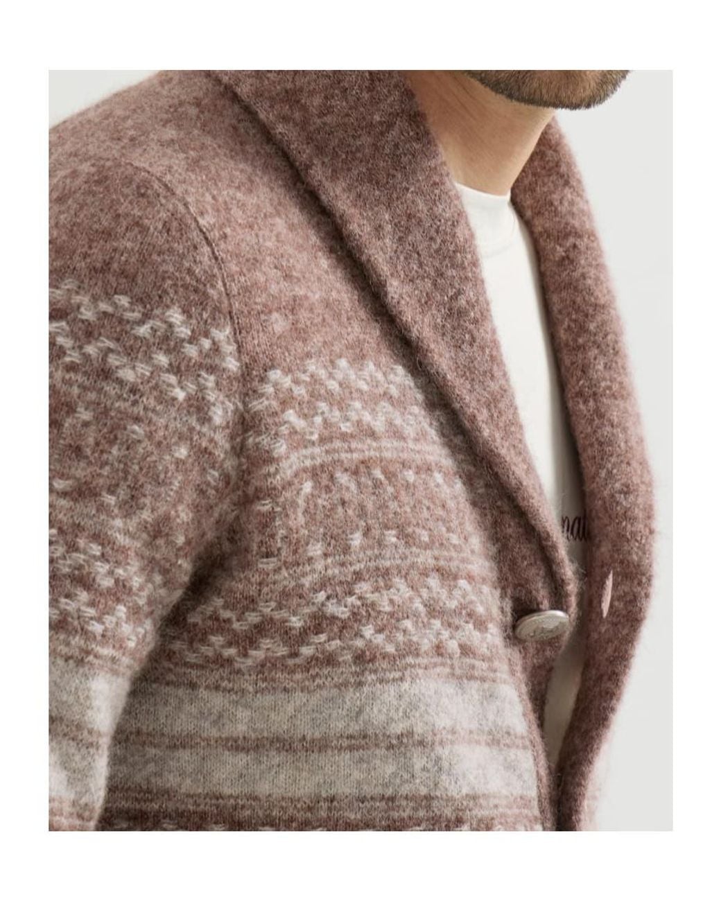 Brunello Cucinelli Brown Shawl Collared Knitted Cardigan for men