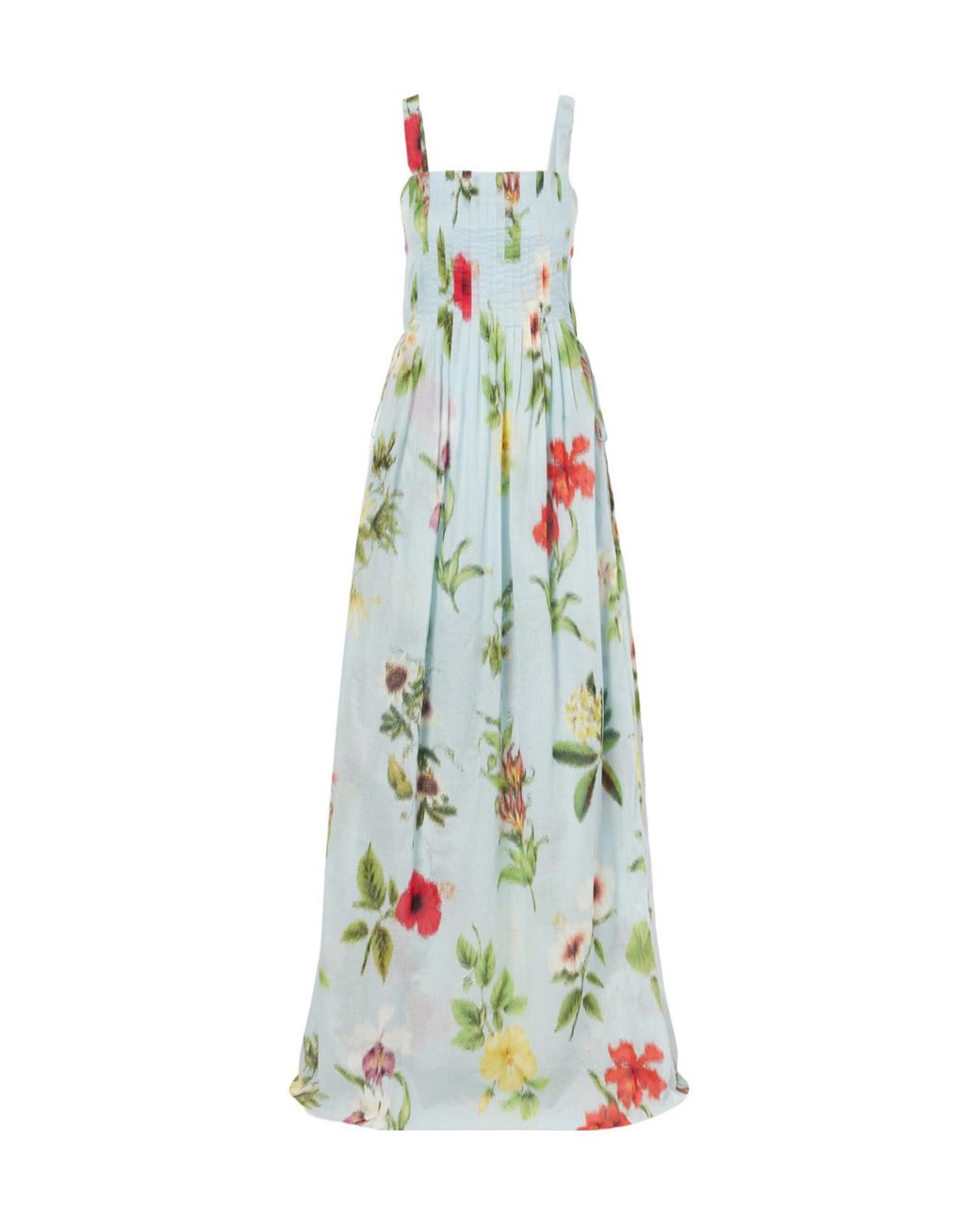 Oscar de la Renta Blue Floral-Printed Cotton-Voile Gown