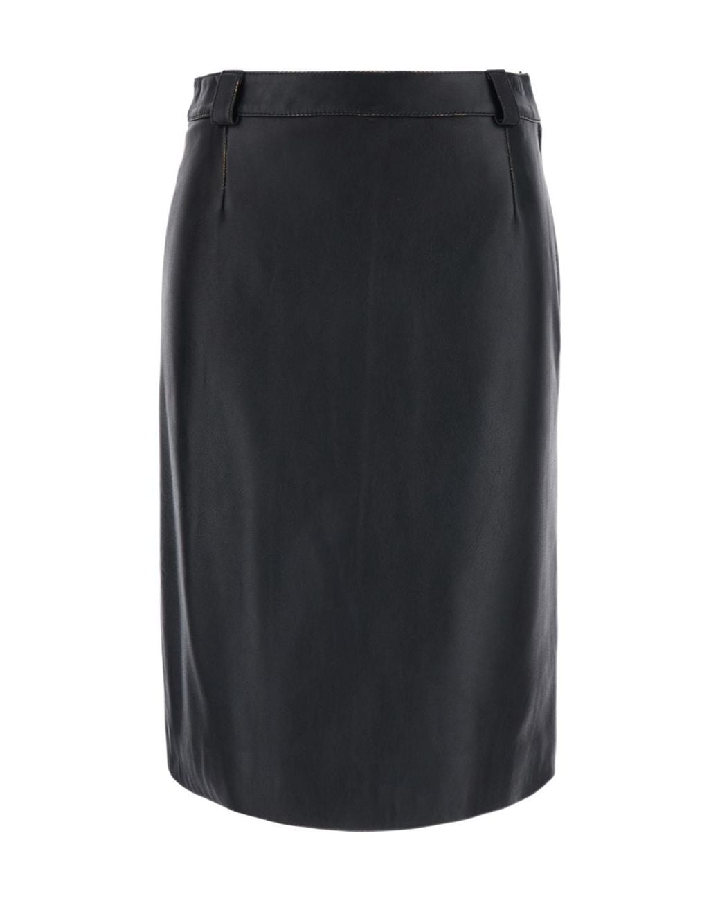 Grifoni Black Belted Leather Pencil Skirt