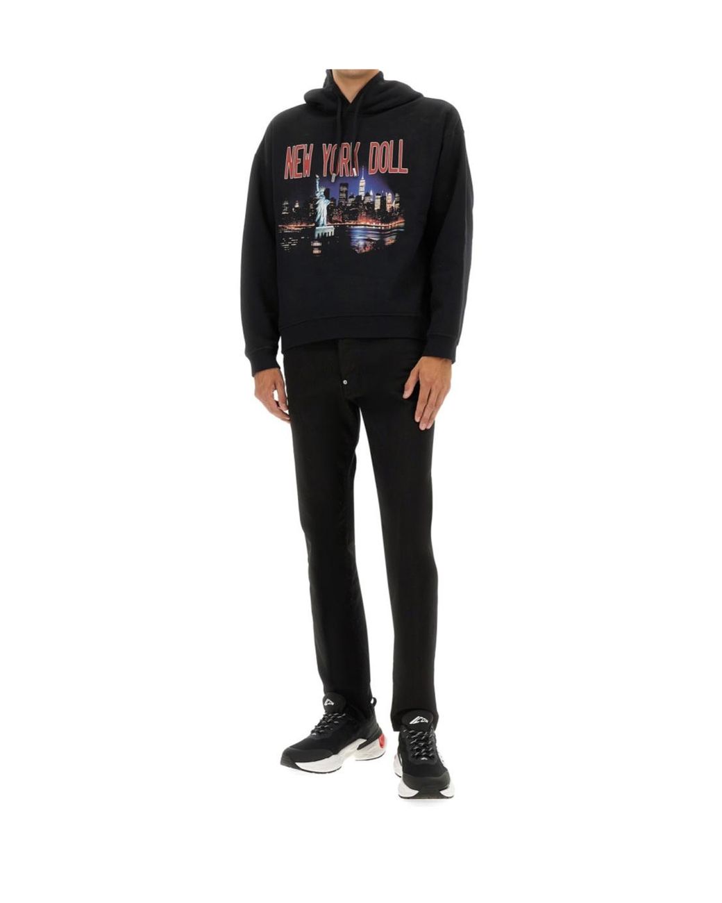 DSquared² Black Graphic Printed Drawstring Hoodie for men