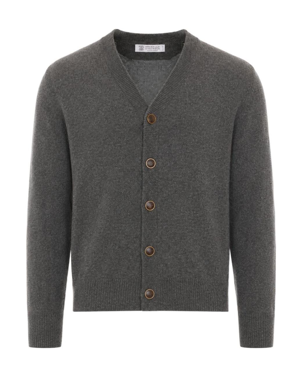 Brunello Cucinelli Gray Buttoned V-Neck Cardigan for men