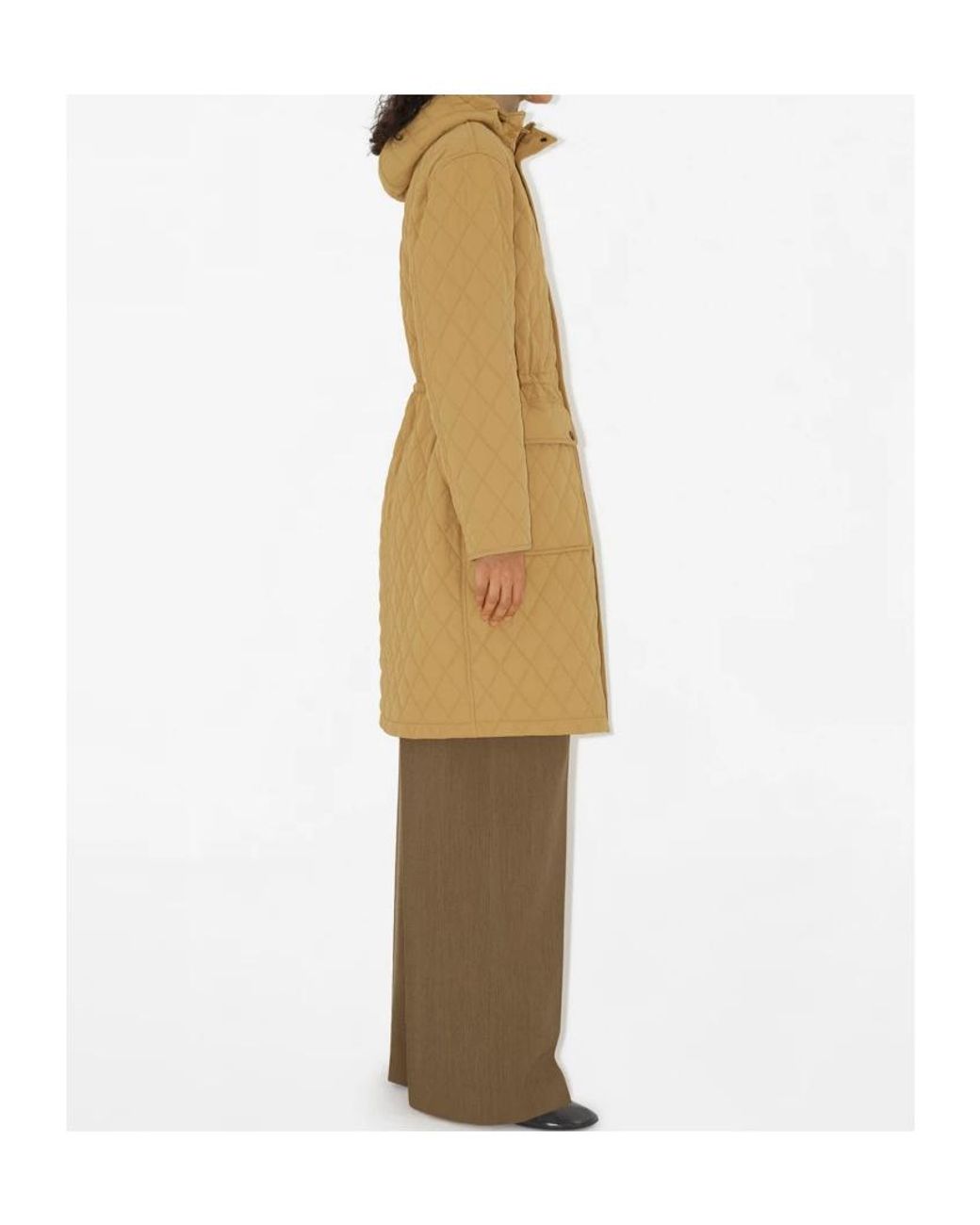 Burberry Natural Drawstring Waist Hooded Quilted Parka