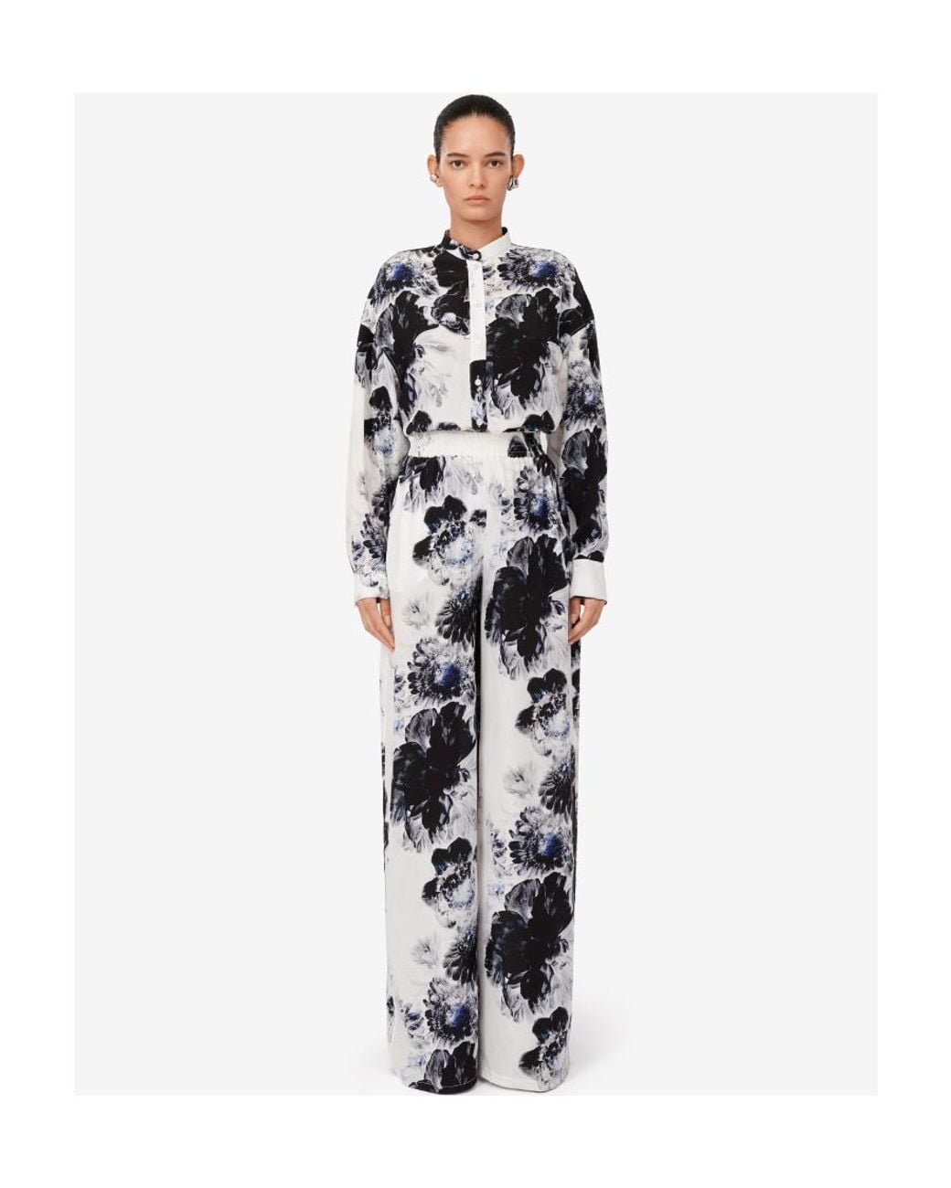 McQueen White Floral Printed Elasticated Waistband Trousers