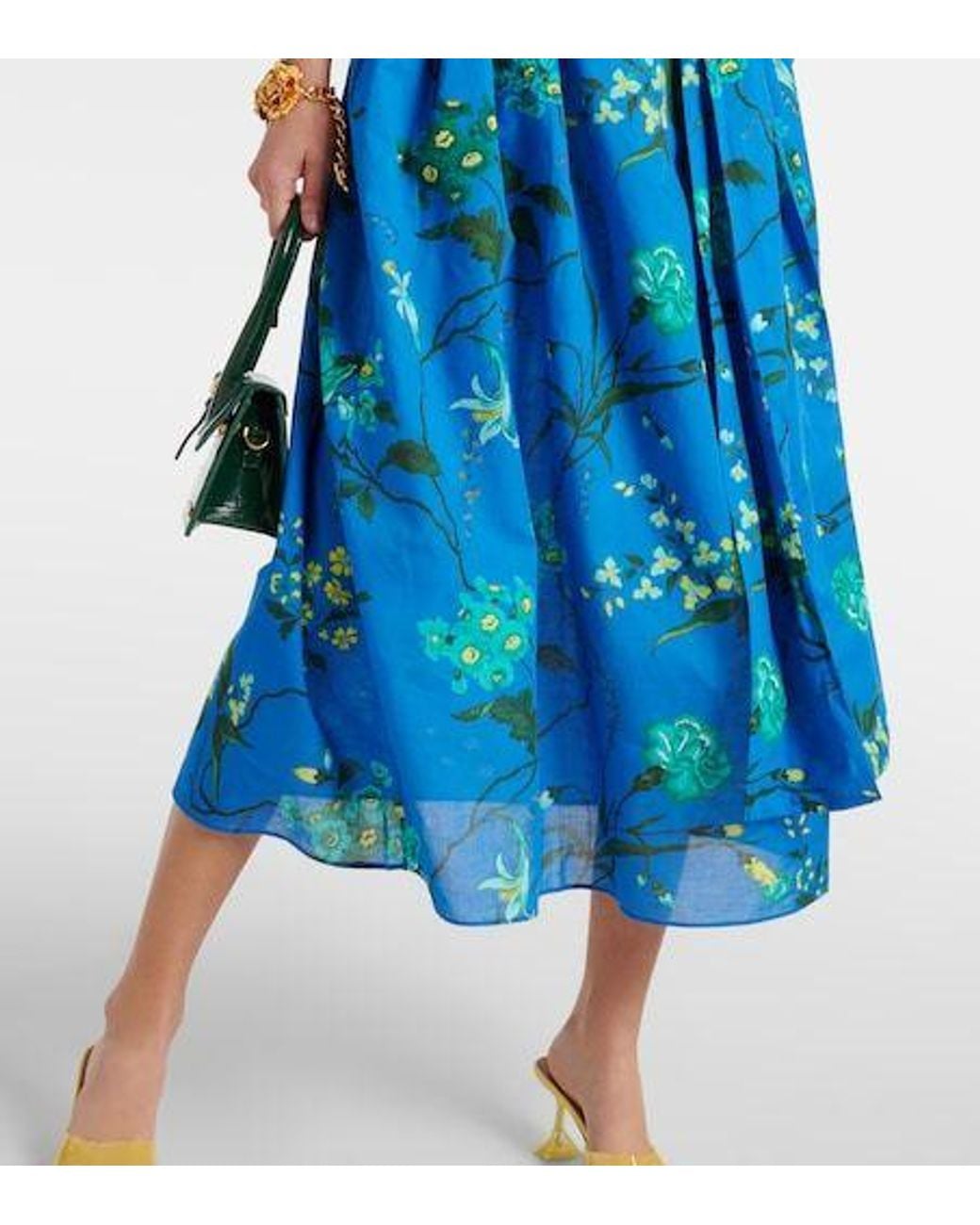 Erdem Blue Floral Cotton And Linen Midi Dress