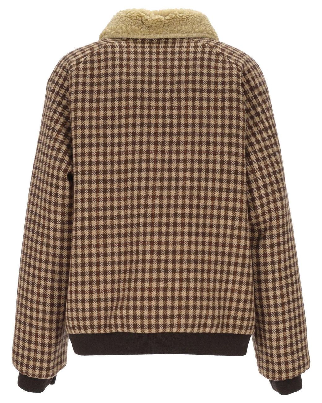 Miu Miu Brown Fleece-Lined Checked Blouson Jacket