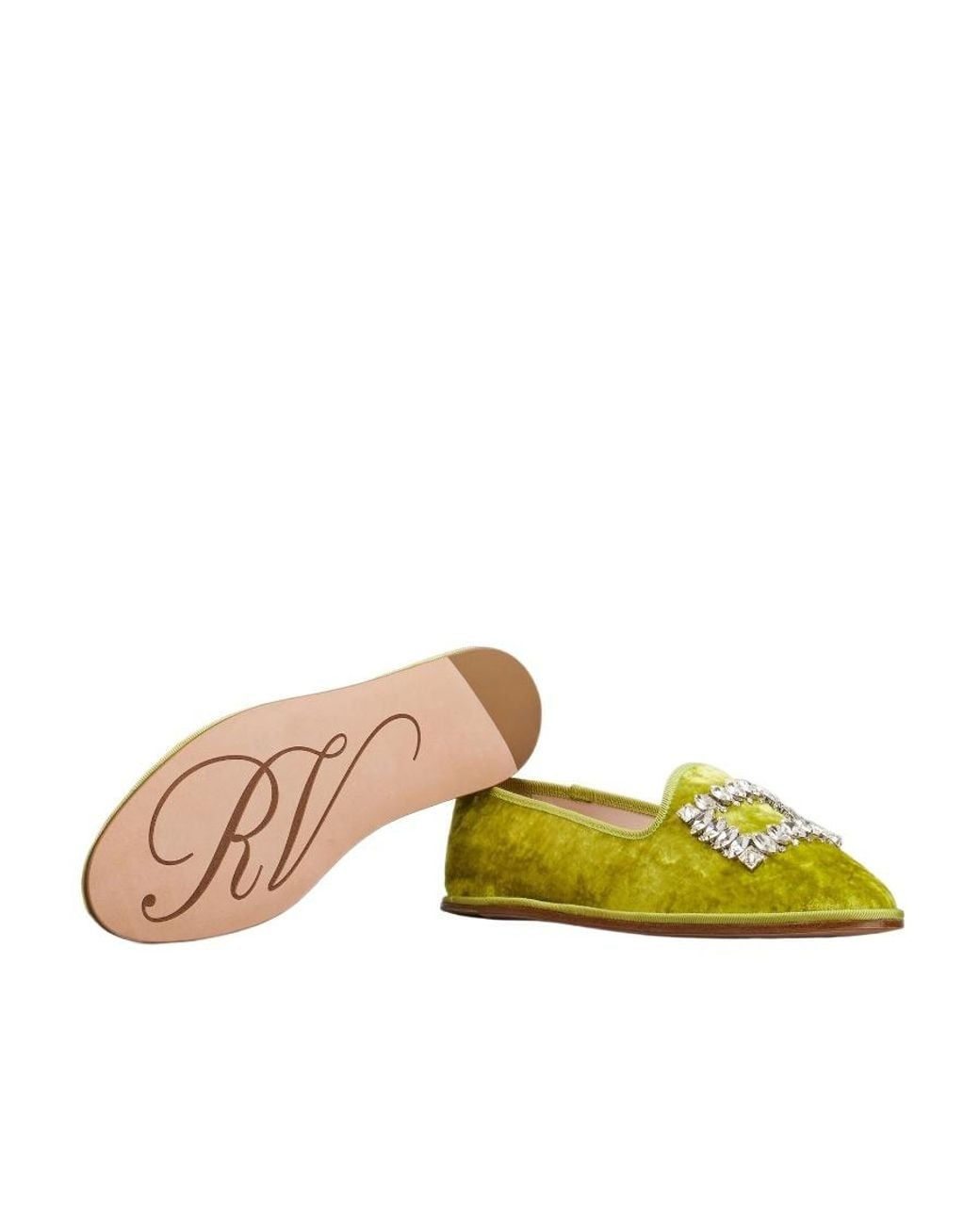Roger Vivier Yellow Babby Viv' Strass Embroidered Buckle Slippers