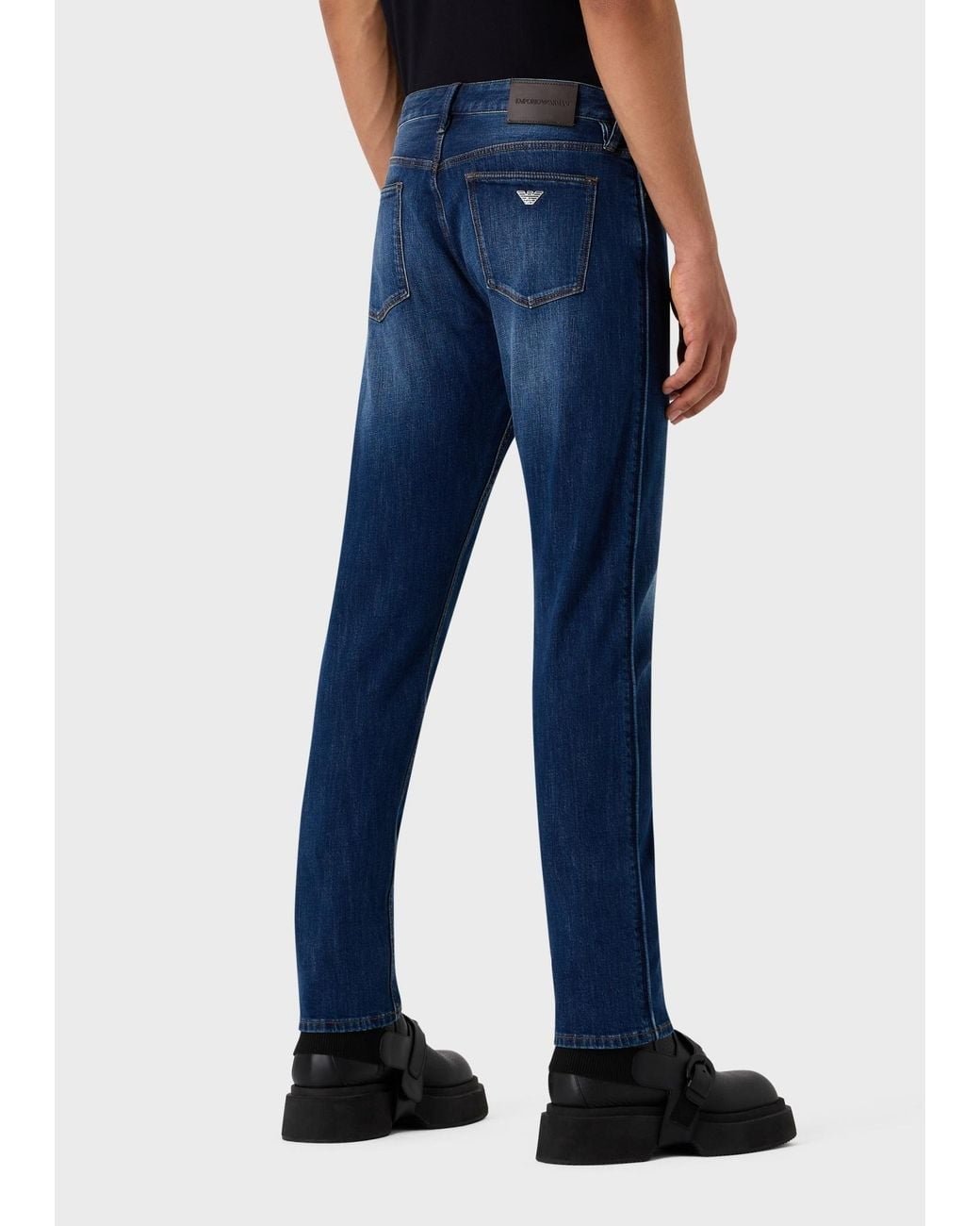 Emporio Armani Blue Logo-Patch Cotton Jeans for men