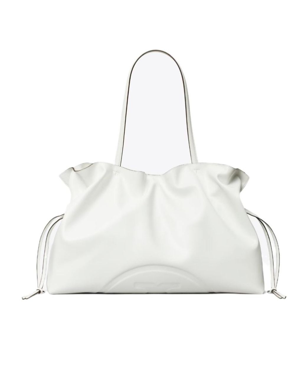Tory Burch White Logo-Embossed Gathered Tote Bag