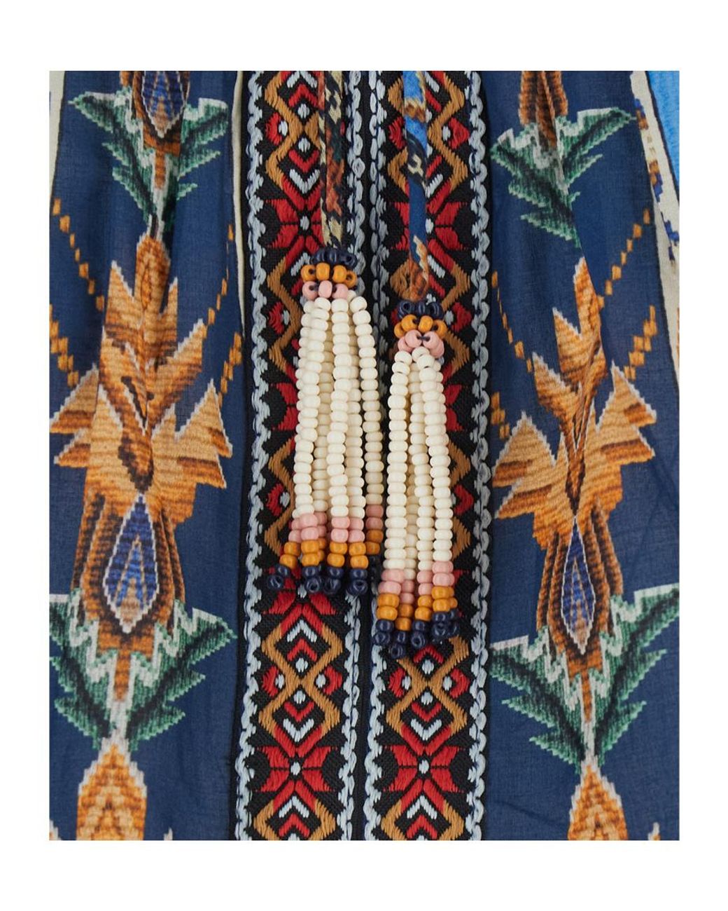 Farm Rio Blue Dress Embroidered Tapestry With Short Sleeves And Embroidery