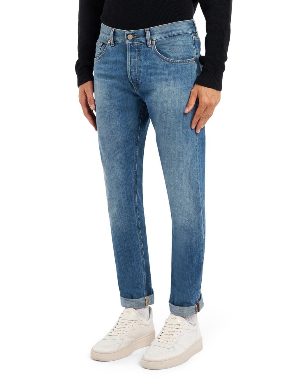 Dondup Blue Five-Pocket Cuffed-Hem Jeans for men
