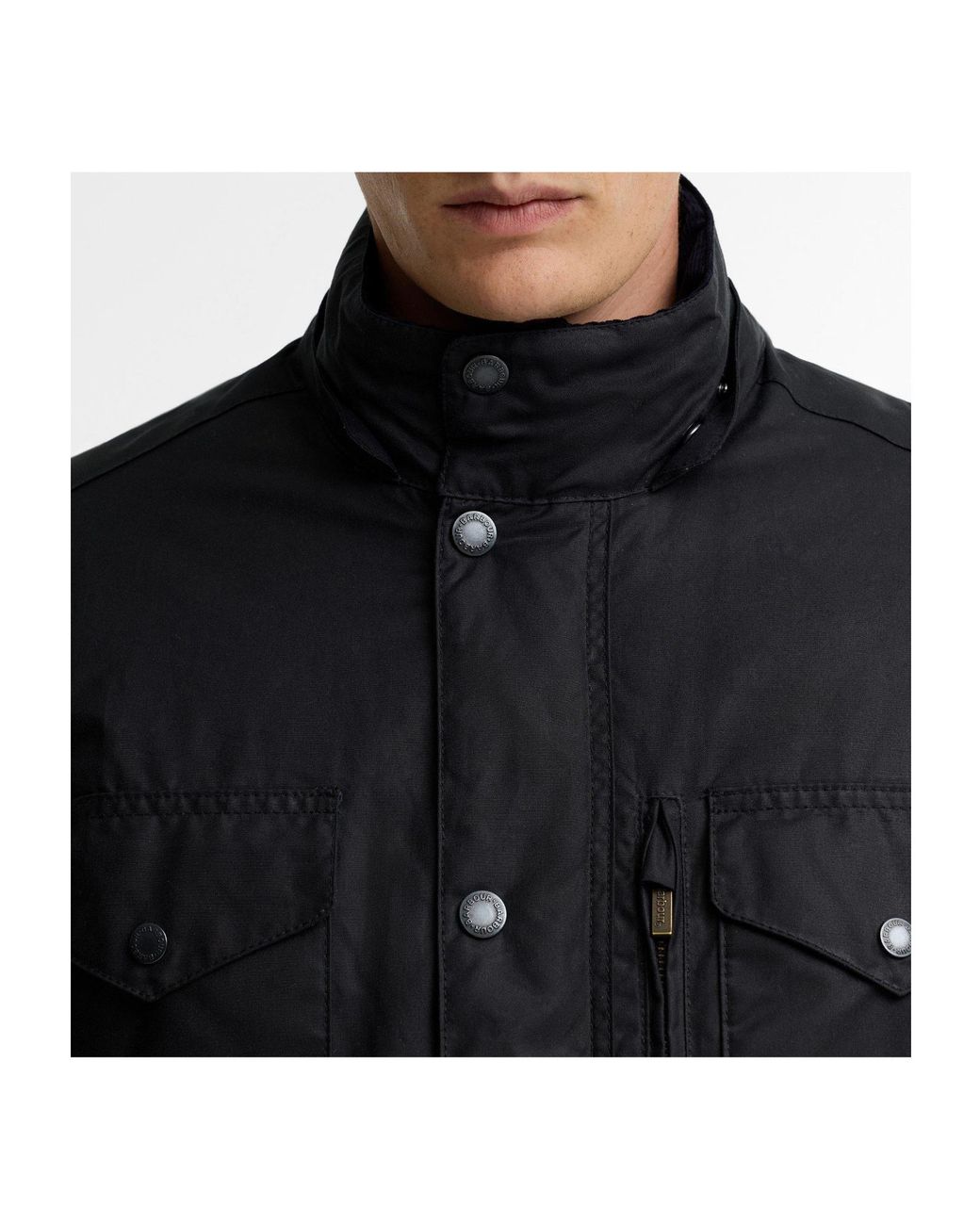 Barbour Black Waxed Cotton Hooded Field Jacket for men