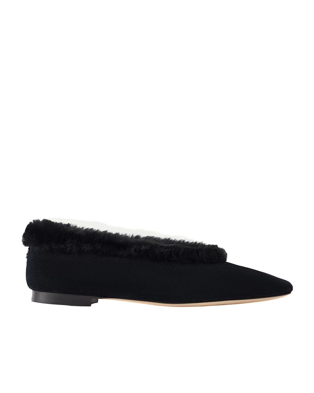 Jimmy Choo Black Margot Shearling-Trimmed Suede Ballet Flats