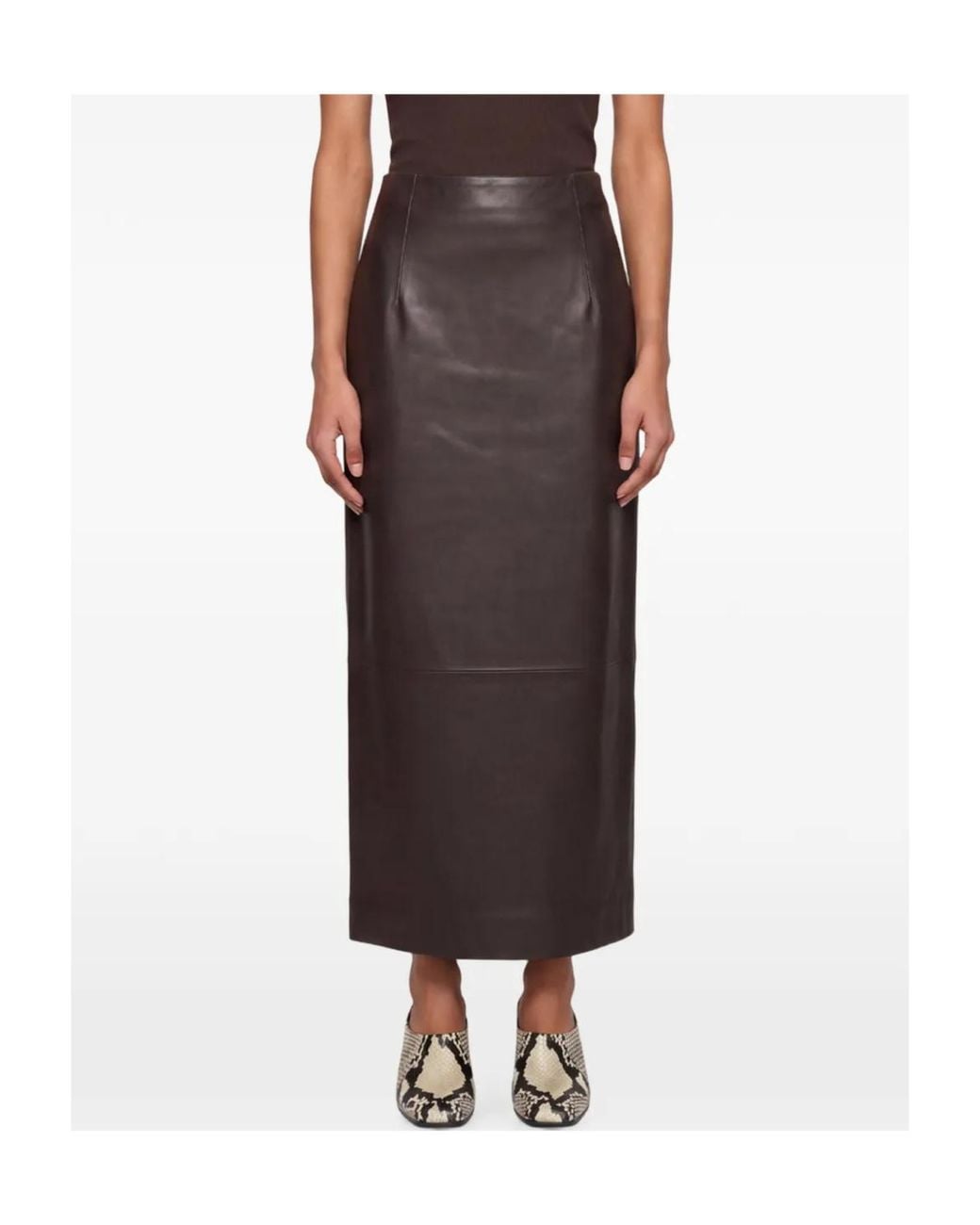Loulou de Saison Brown Inga Leather Pencil Maxi Skirt