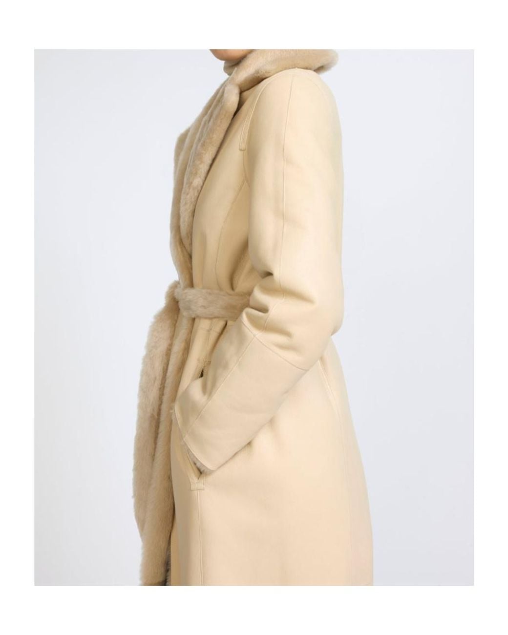 Yves Salomon Natural Belted Long Coat