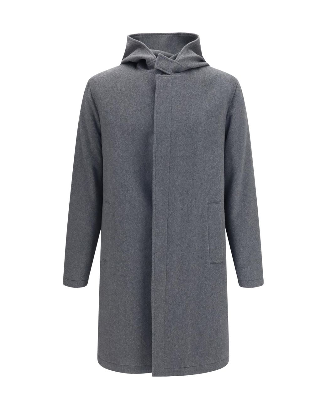 Lardini Gray Hooded Single-Breasted Coat for men