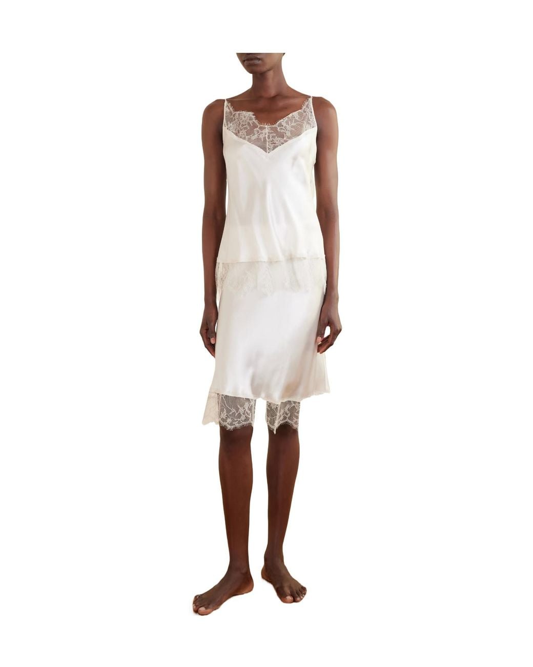 Carine Gilson White Lace-Trimmed Silk-Satin Midi Skirt