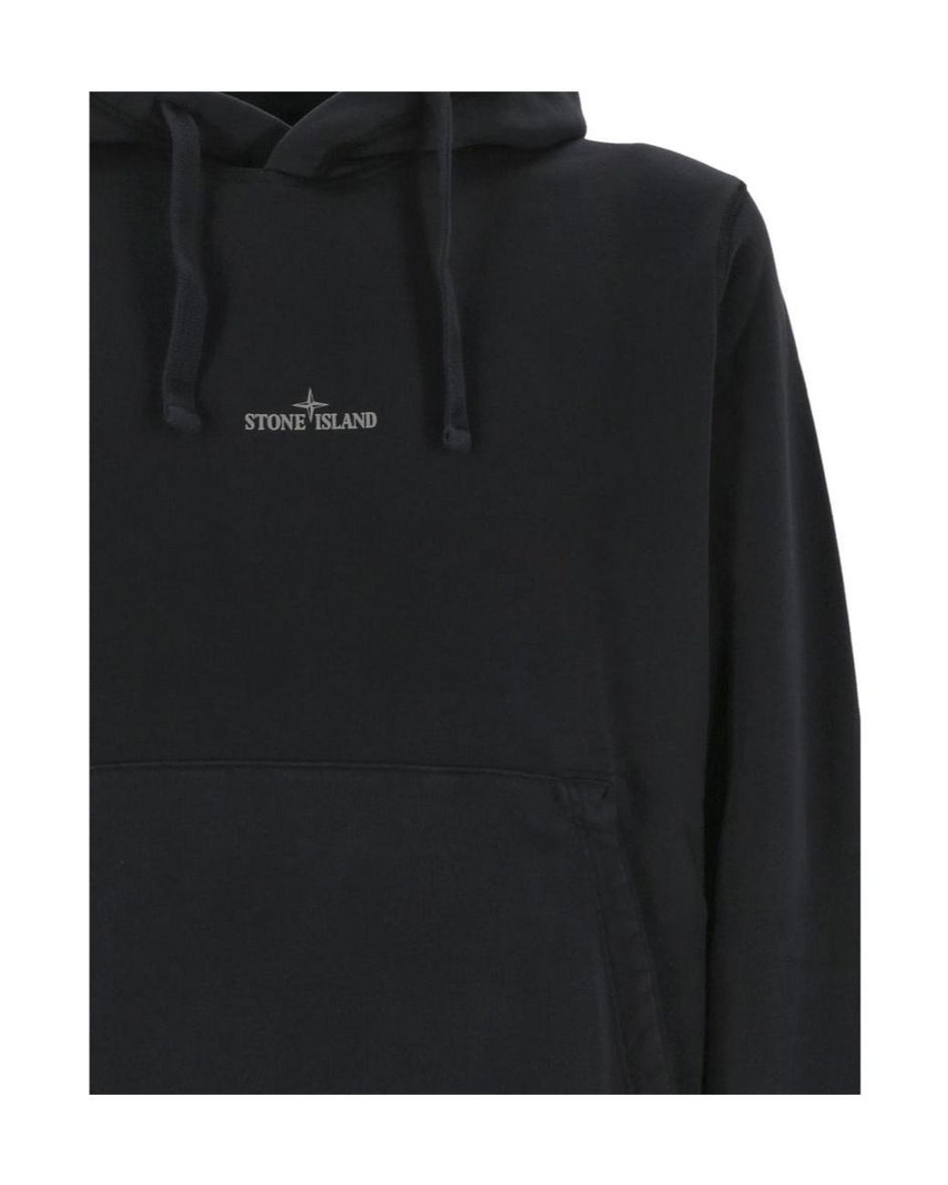 Stone Island Black Logo Printed Drawstring Hoodie for men