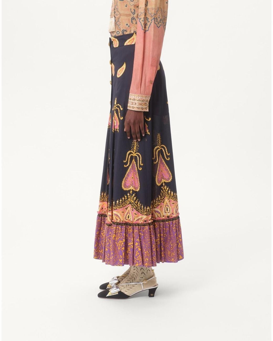Valentino Blue Paisley-Print Maxi Skirt