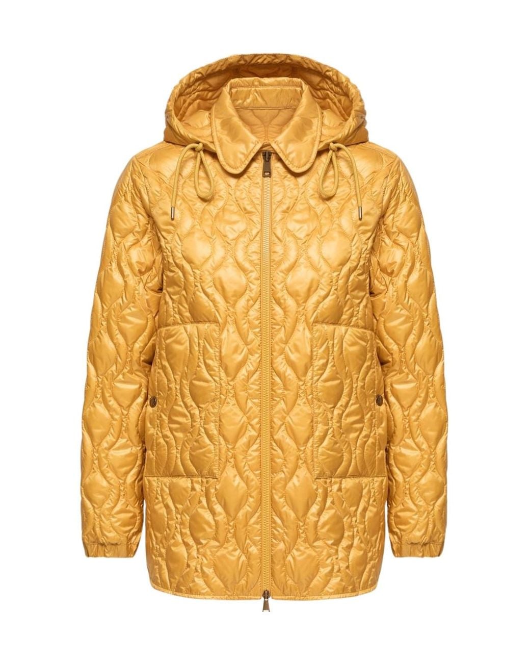 Moncler Yellow Balette Geometric Quilted Mid-Length Down Jacket