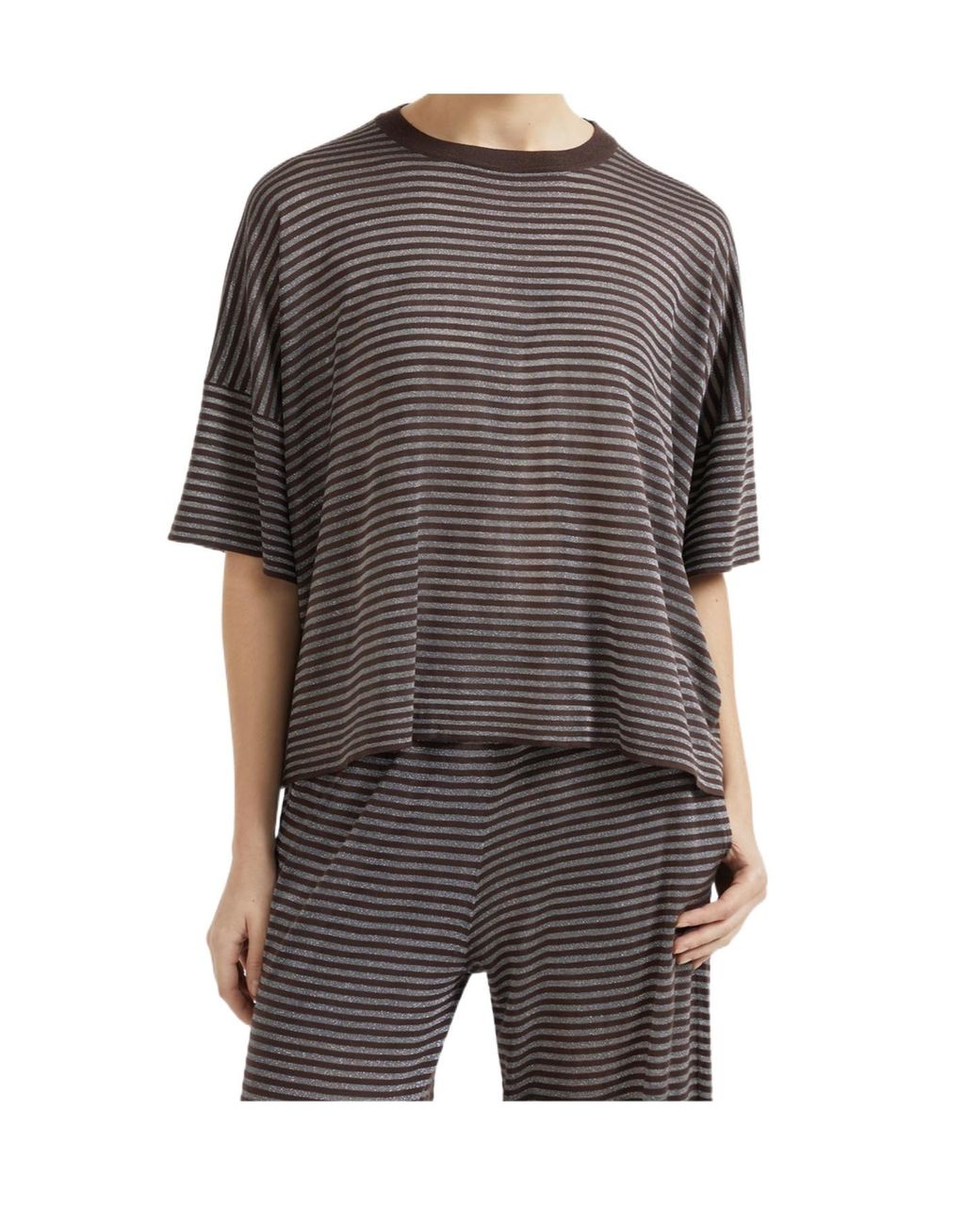 Brunello Cucinelli Brown Striped T-Shirt