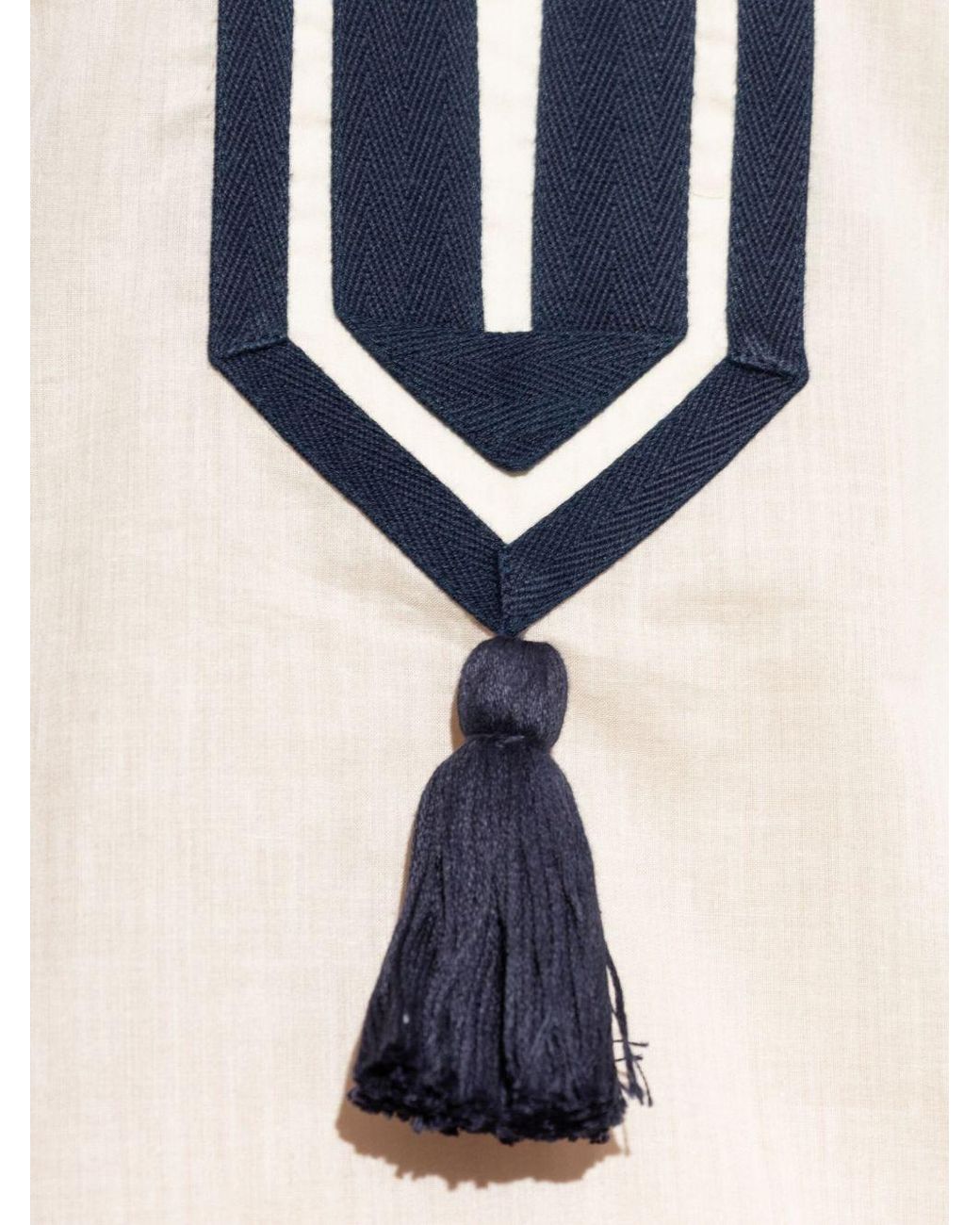 Tory Burch Natural Embroidered Tassel Tunic Top