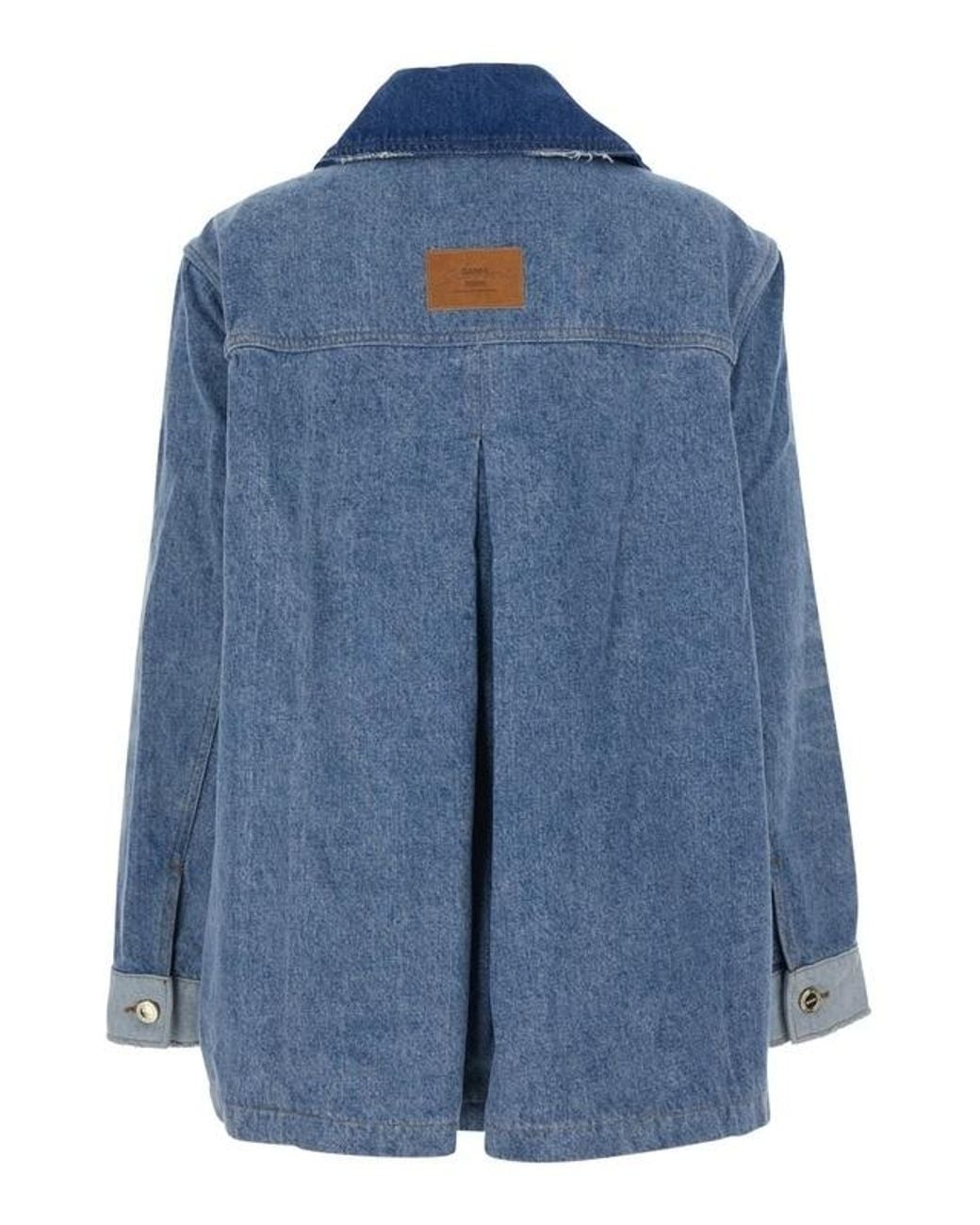 Ganni Blue Patchwork Midi Denim Jacket
