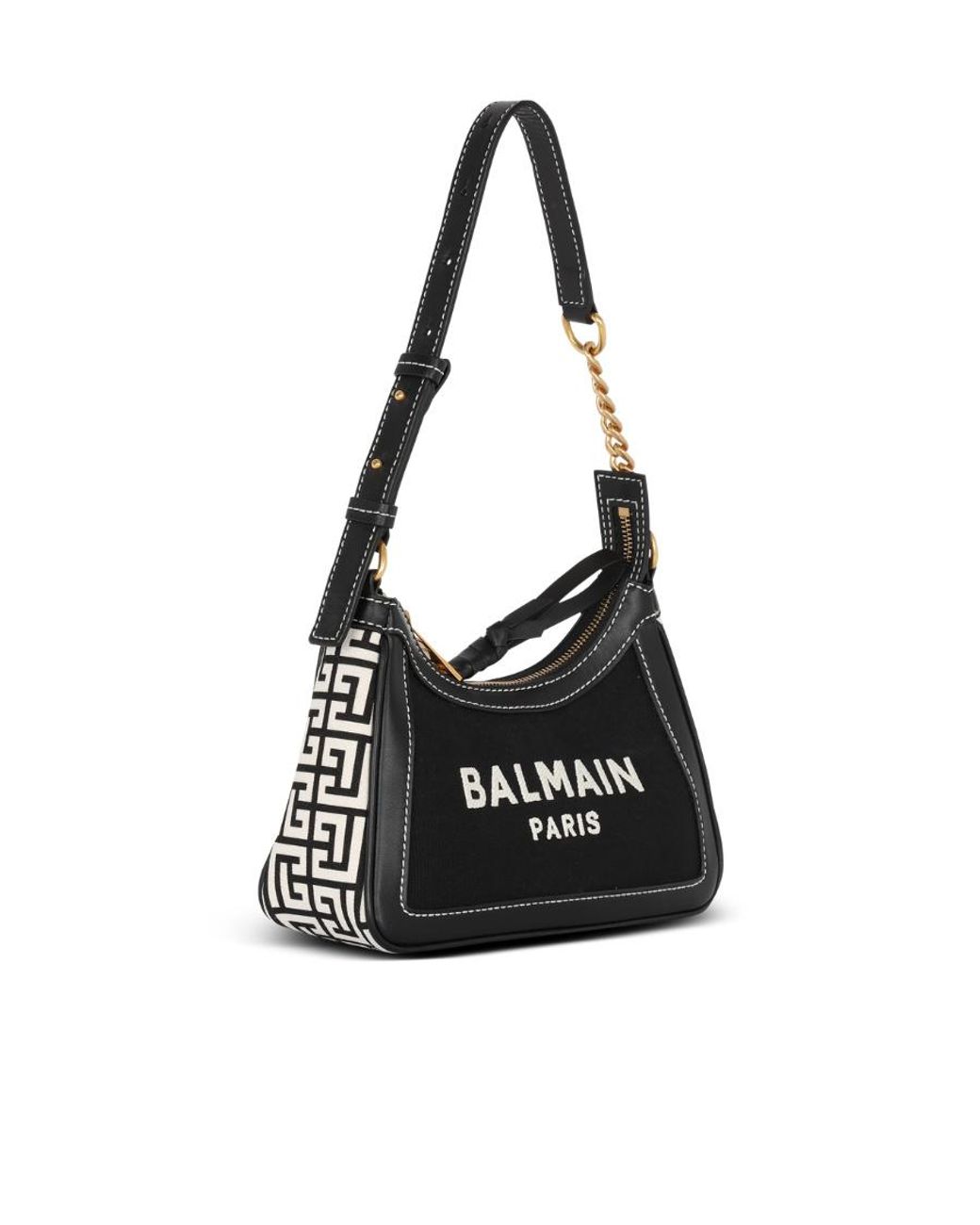 Balmain Black B-Army Monogrammed Canvas And Smooth Leather Handbag