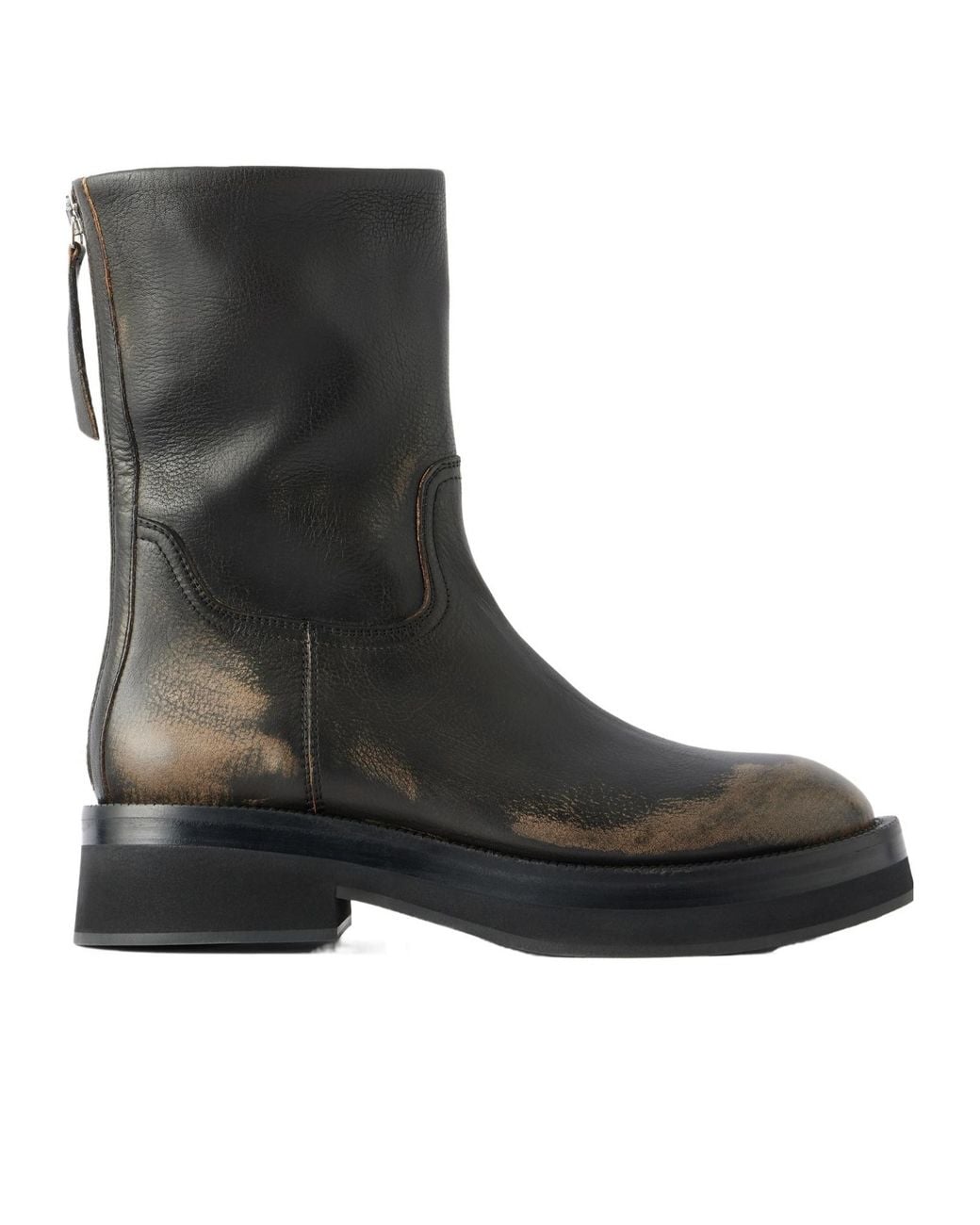 Paris Texas Black Distressed Leather Ankle Boots