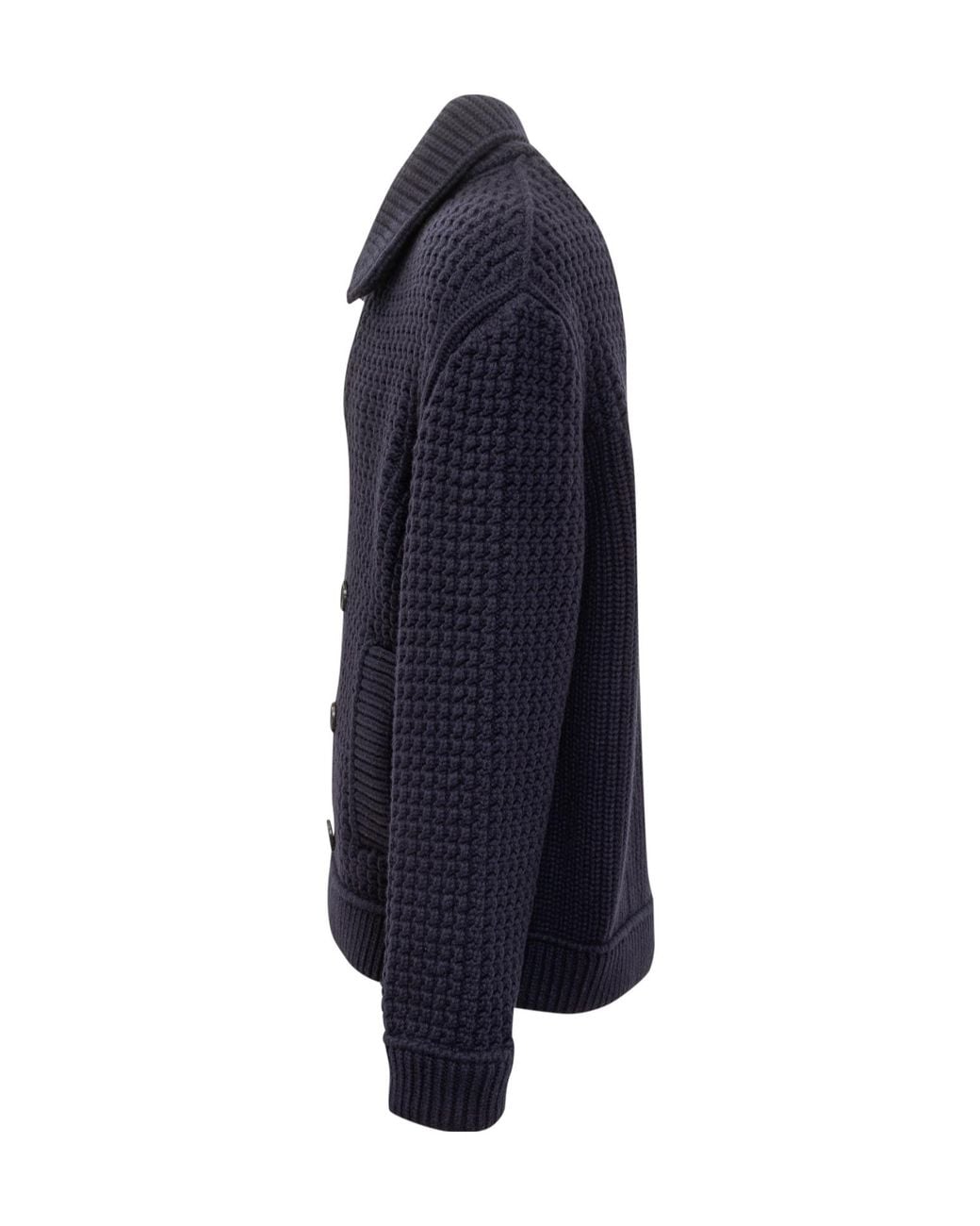 Lanvin Blue Double-Breasted Chunky Knitted Cardigan for men