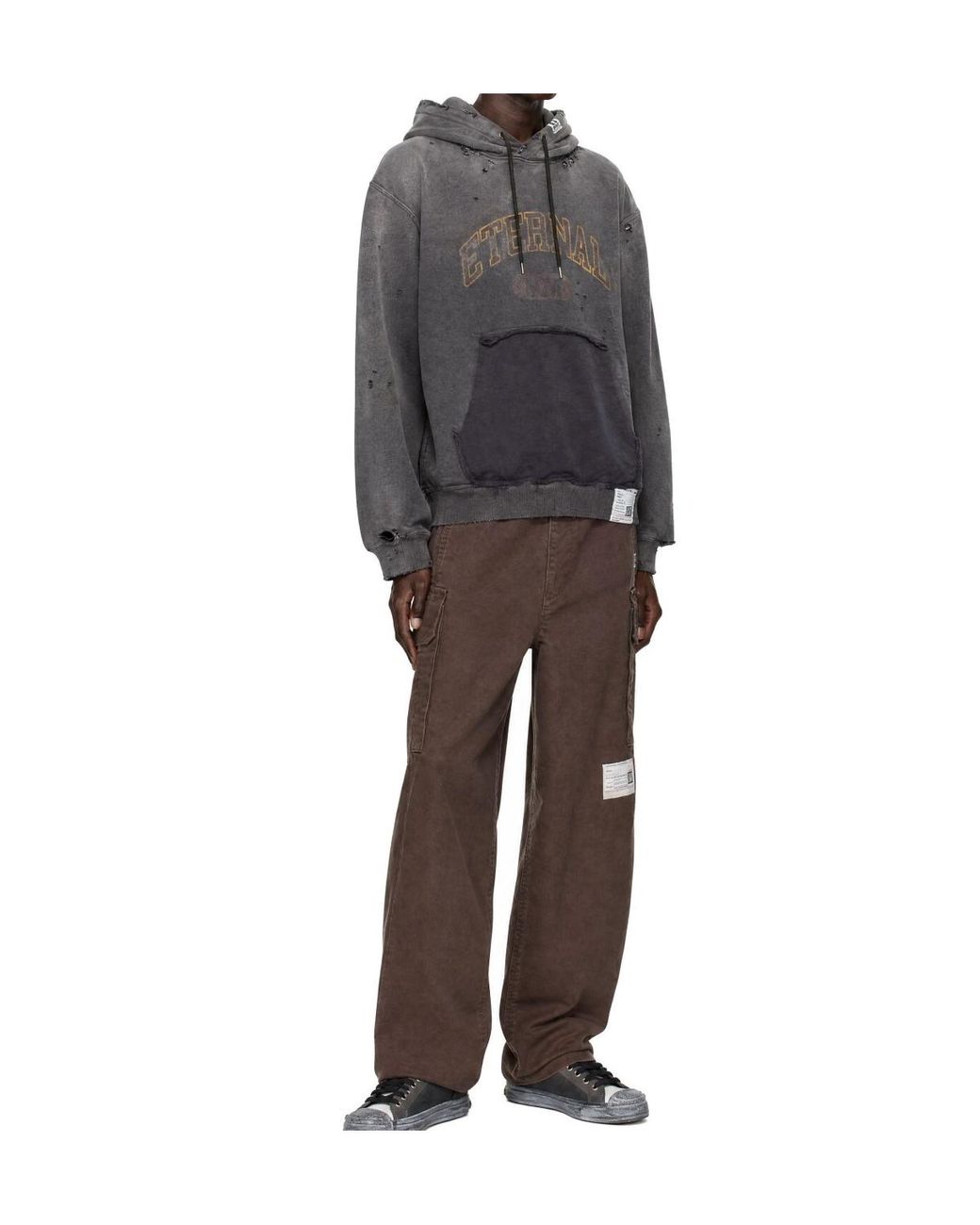 Maison Mihara Yasuhiro Gray Eternal College Letter Distressed Hoodie for men